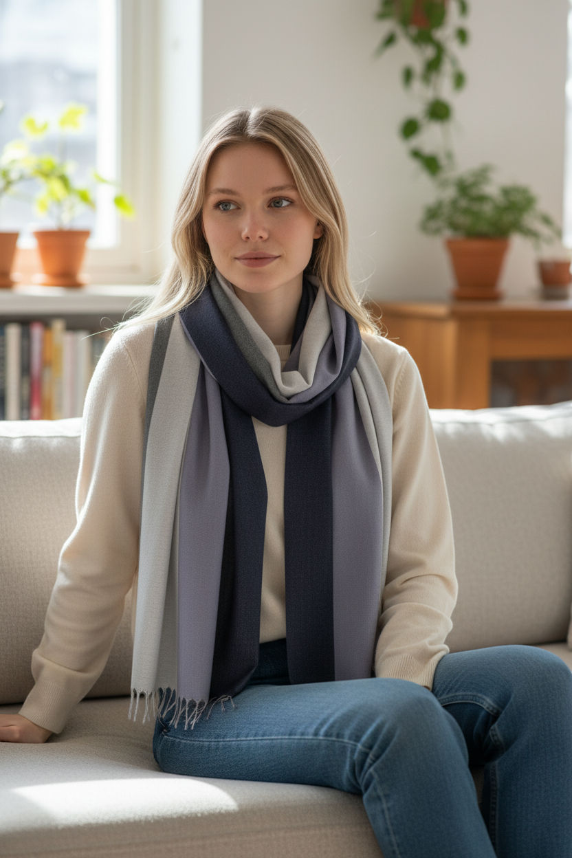 Striped Shades Of Grey Wool Stole